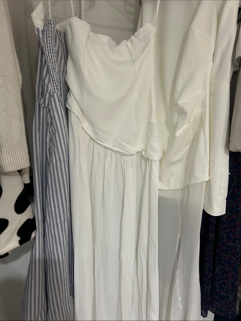 Strapless White Flowing Maxi Dress